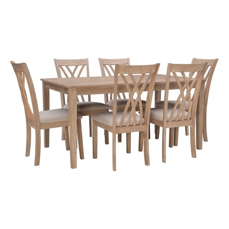Linon Brit Wood Seven Piece Dining Set in Natural Brown
