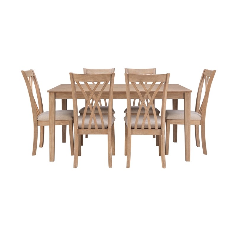 Linon Brit Wood Seven Piece Dining Set in Natural Brown