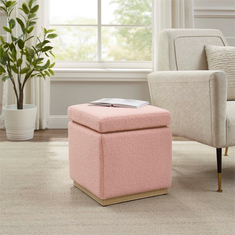 Linon Hawn Wood Upholstered Square Ottoman in Blush Pink