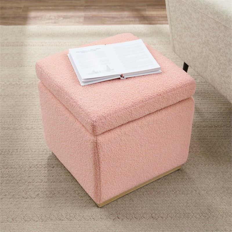 Linon Hawn Wood Upholstered Square Ottoman in Blush Pink