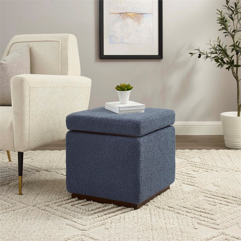 Linon Hawn Wood Upholstered Square Ottoman in Dary Gray