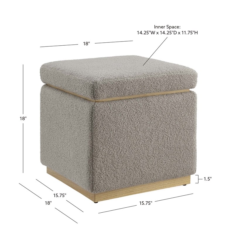 Linon Hawn Wood Upholstered Square Ottoman in Gray