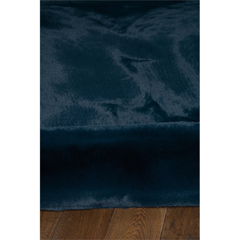 Linon Maven Faux Rabbit Polyester 3'x5' Accent Rug in Navy