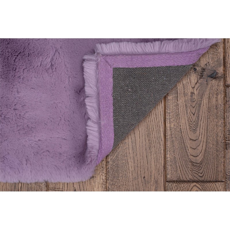 Linon Maven Faux Rabbit Polyester 3'x5' Accent Rug in Purple