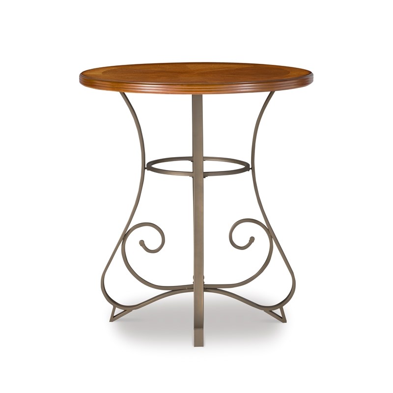 Linon Hamilton Wood and Metal Pub Table in Pewter and Faux Cherry