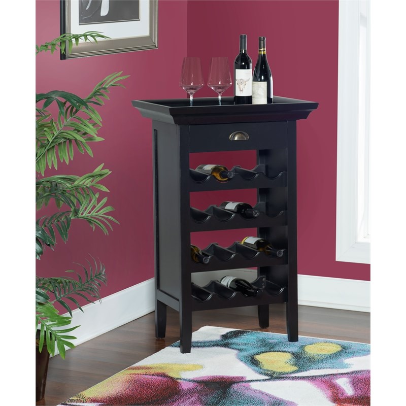 Linon Talon Wood Wine Cabinet in Black with Merlot Rub-Through