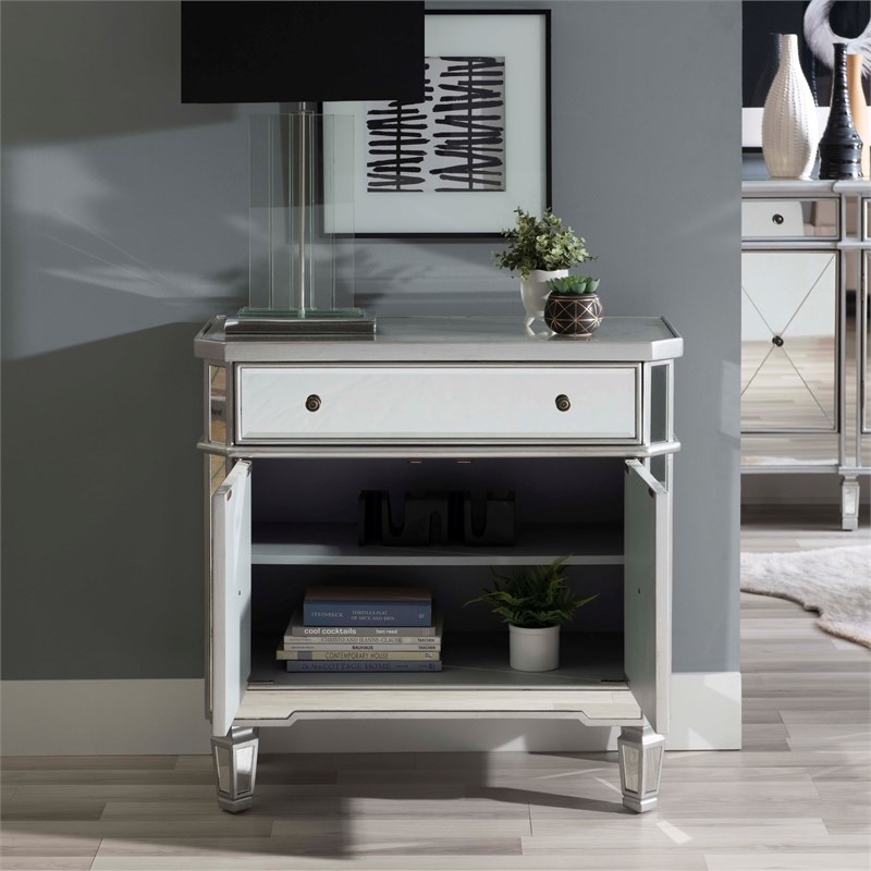 Linon Mason Mirrored Wood One Drawer Two Door Console Table in Gray