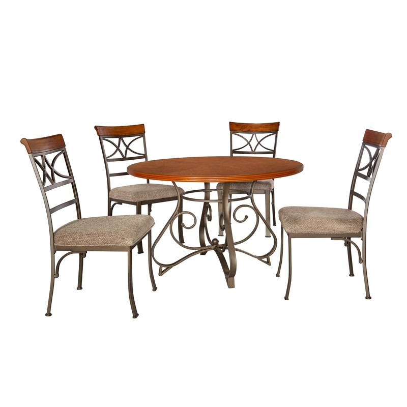 Linon Hamilton Five Piece Wood and Metal Dining Set in Cherry