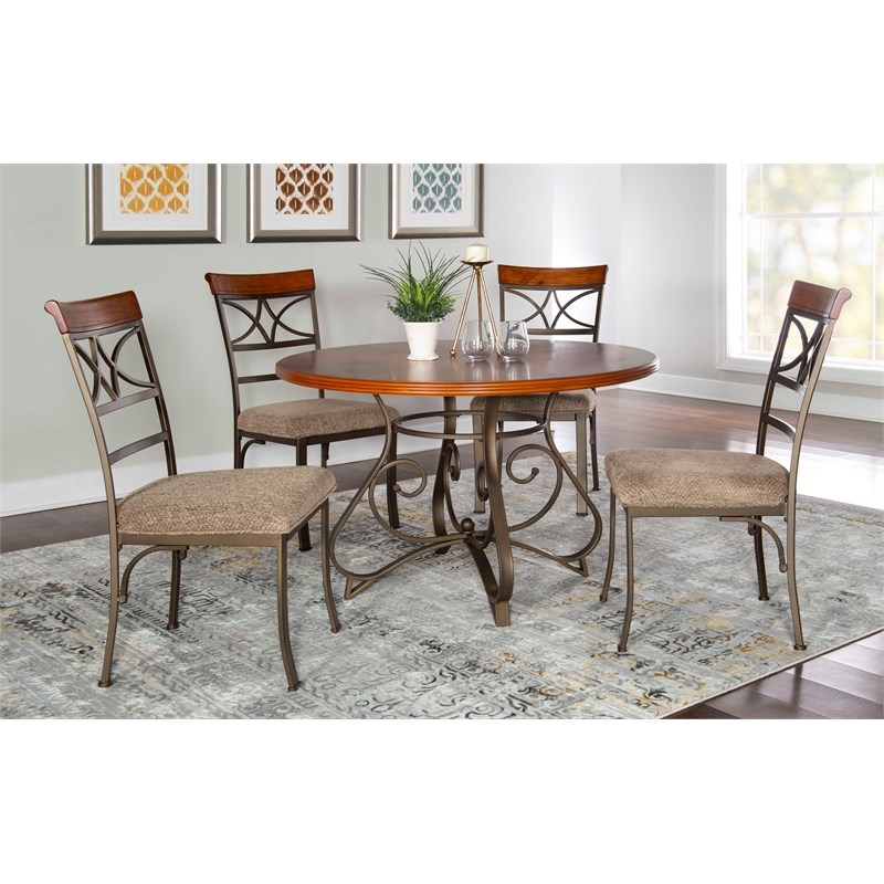 Linon Hamilton Five Piece Wood and Metal Dining Set in Cherry