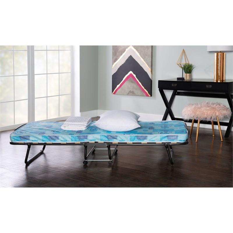 Linon Roma Metal and Fabric Folding Bed in Blue