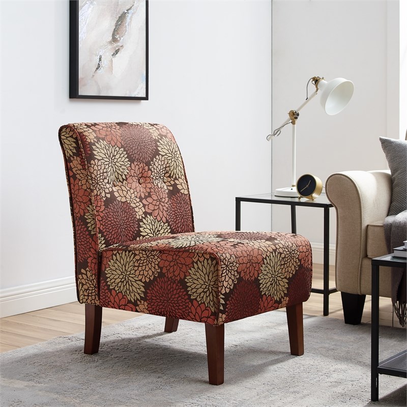 Linon Coco Harvest Wood Upholstered Accent Slipper Chair in Red