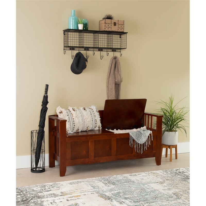 Linon Brandt Split Seat Wood Storage Bench in Brown