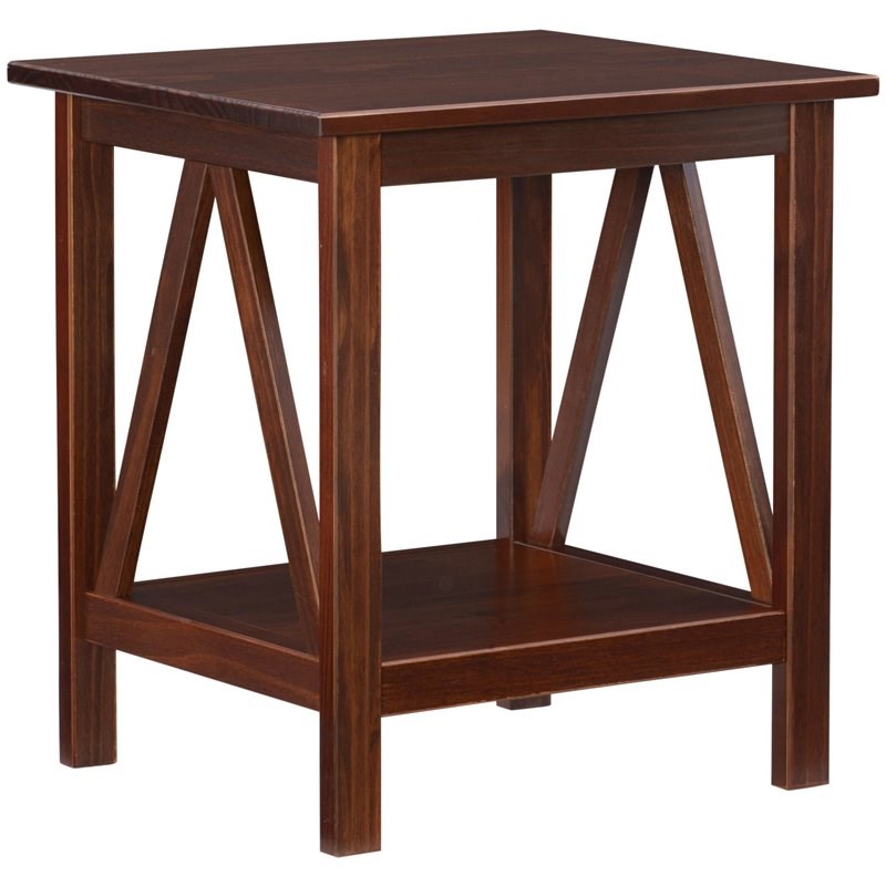 Linon Titian Solid Pine Wood End Table in Tobacco Brown Homesquare
