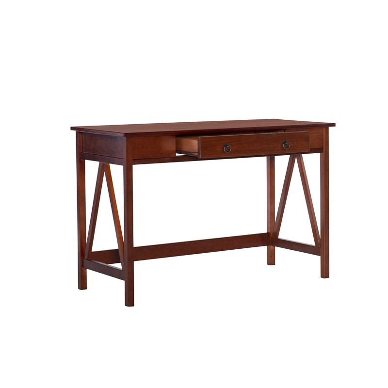 Linon Titian Wood One Drawer Writing Desk in Tobacco Brown