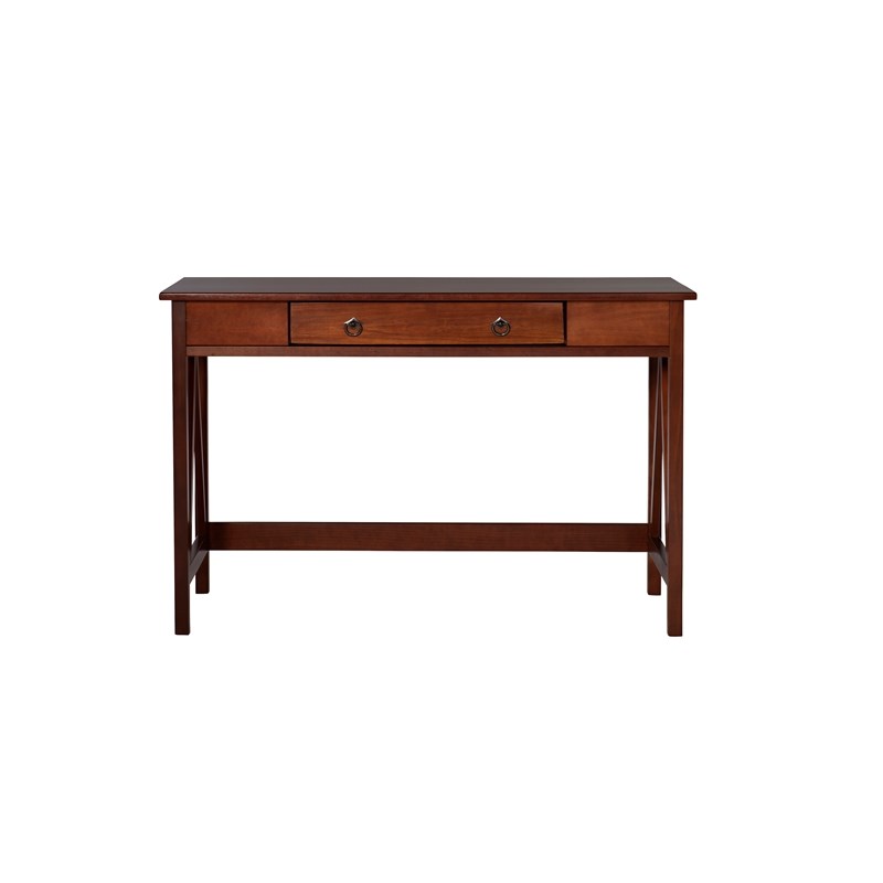 Linon Titian Wood One Drawer Writing Desk in Tobacco Brown
