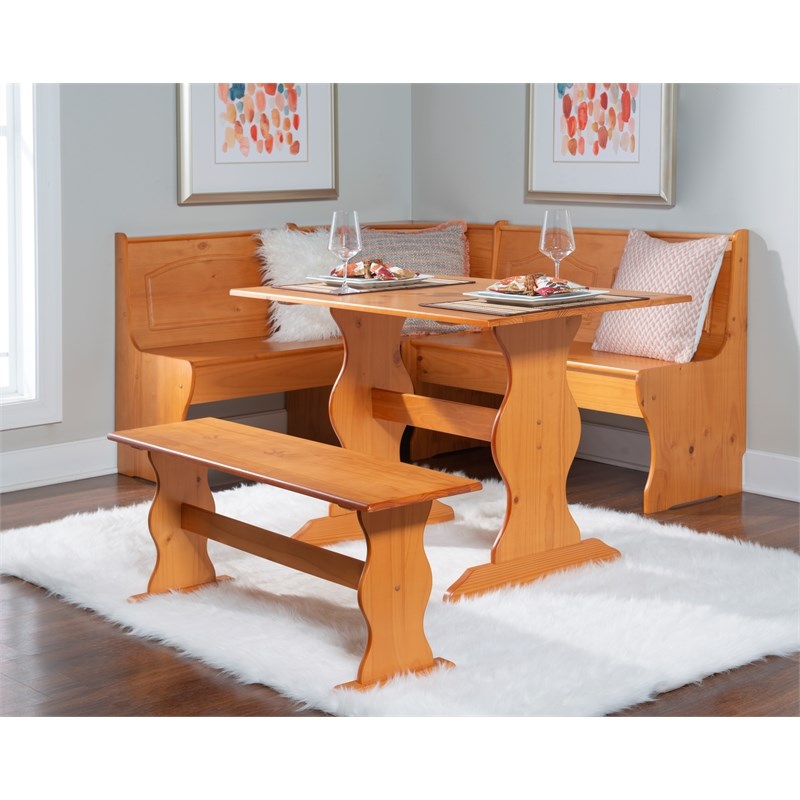 Linon Chelsea Wood Corner Dining Nook Set in Natural | Homesquare