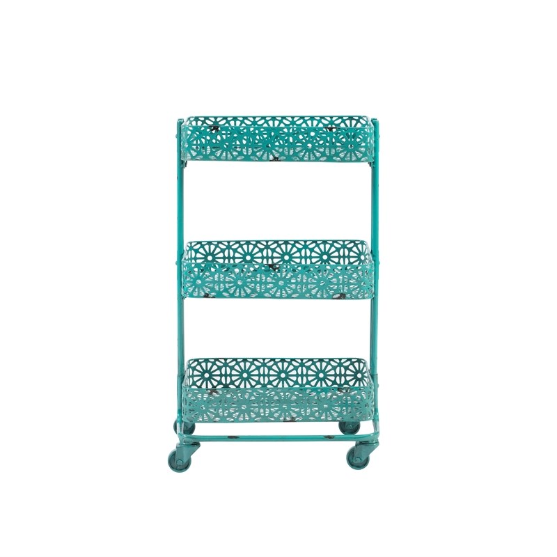 Linon Tempe Metal Three Tier Cart in Turquoise Blue