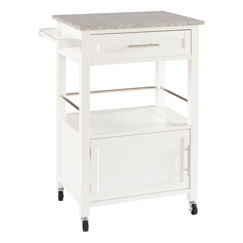 Linon Mitchell Wood Granite Top Kitchen Cart in White