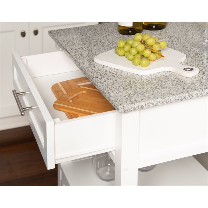 Linon Mitchell Wood Granite Top Kitchen Cart in White