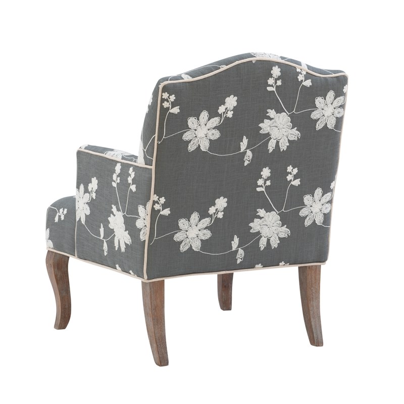 Linon Lauretta Floral Embroidered Arm Chair in Gray Homesquare