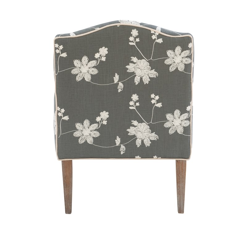 Linon Lauretta Floral Embroidered Arm Chair in Gray Homesquare