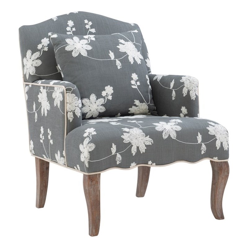 Linon Lauretta Fl Embroidered Arm Chair In Gray Homesquare - Linon Home Decor Accent Chairs