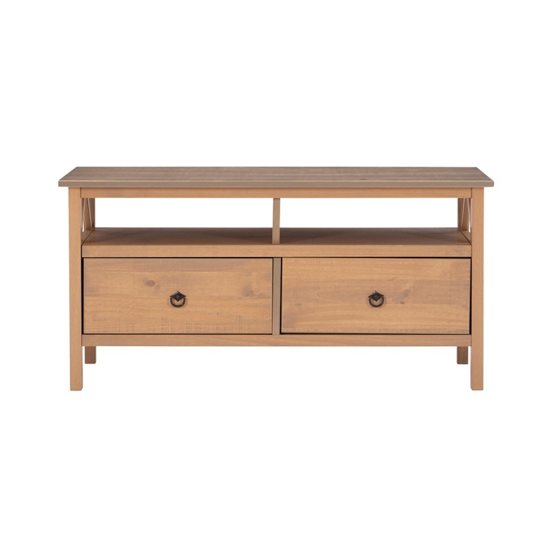 Linon Titian Pine Wood TV Media Stand in Driftwood Brown