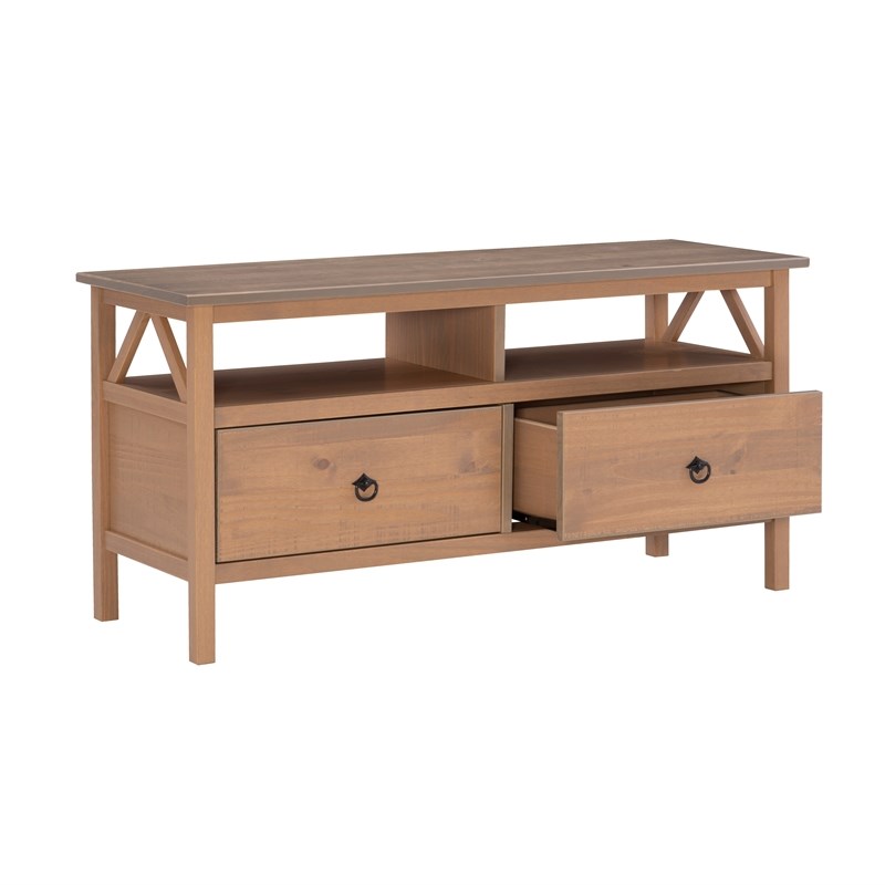 Linon Titian Pine Wood TV Media Stand in Driftwood Brown
