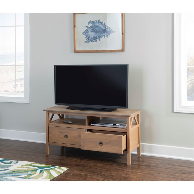 linon titian pine wood tv stand in driftwood 86158gry01u