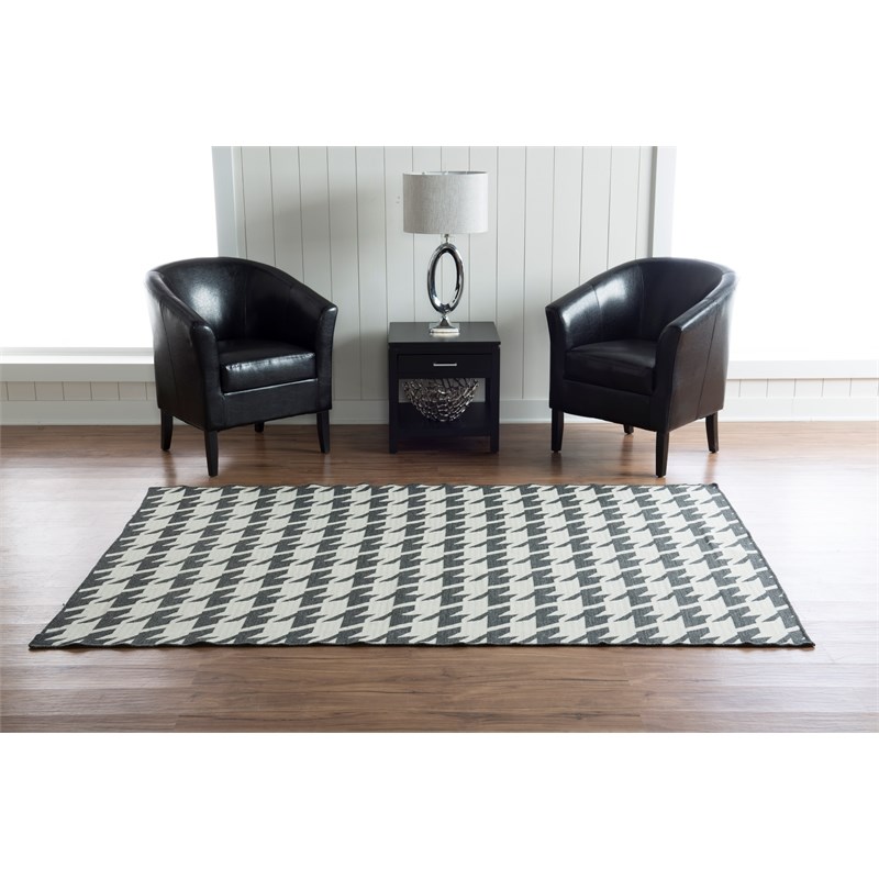 Linon Salonika Houndstooth Reversible Woven Wool 5'x8' Rug in Gray
