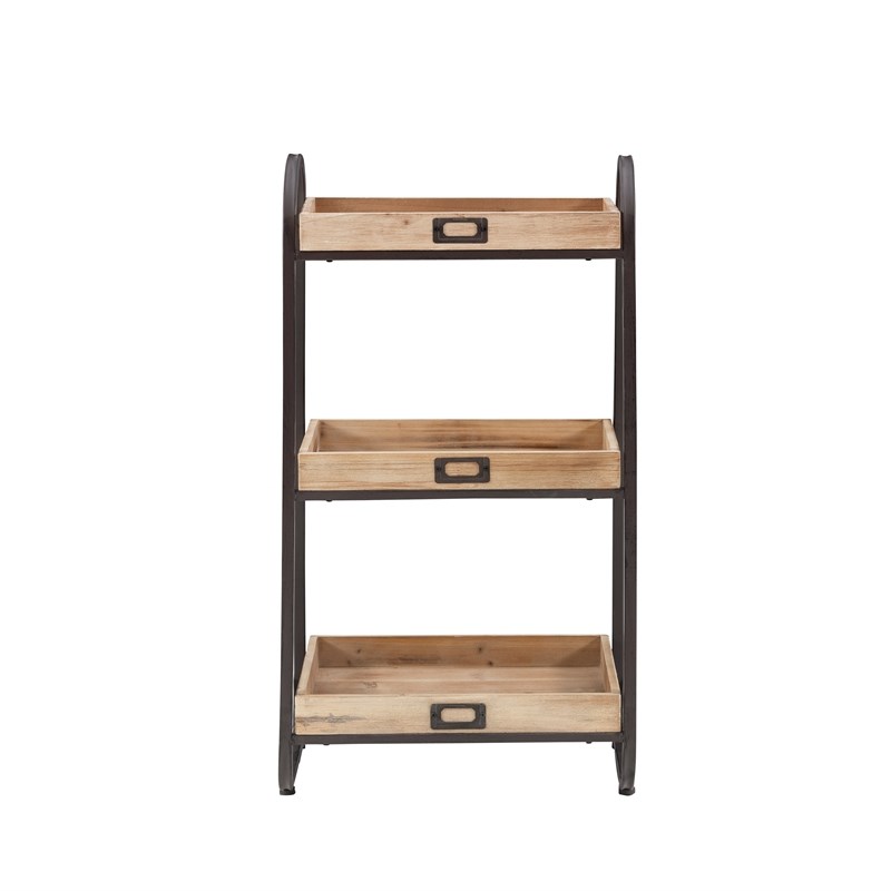 Linon Wood and Metal Three Tiered Storage Stand in Black