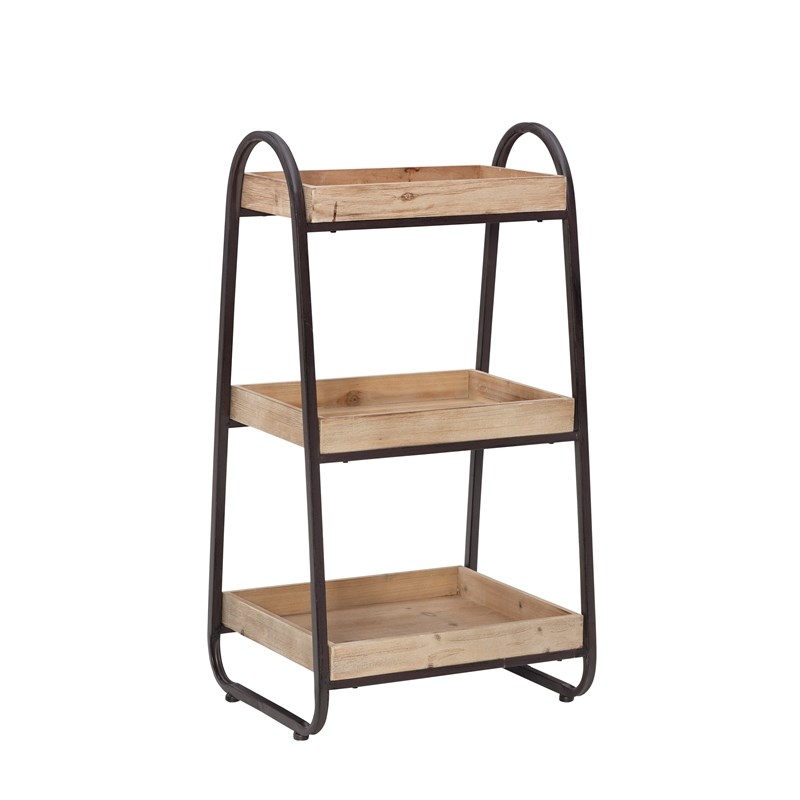 Linon Wood and Metal Three Tiered Storage Stand in Black