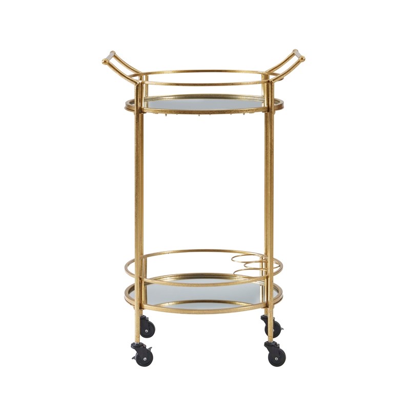 Linon Round Metal and Mirror Bar Cart in Gold