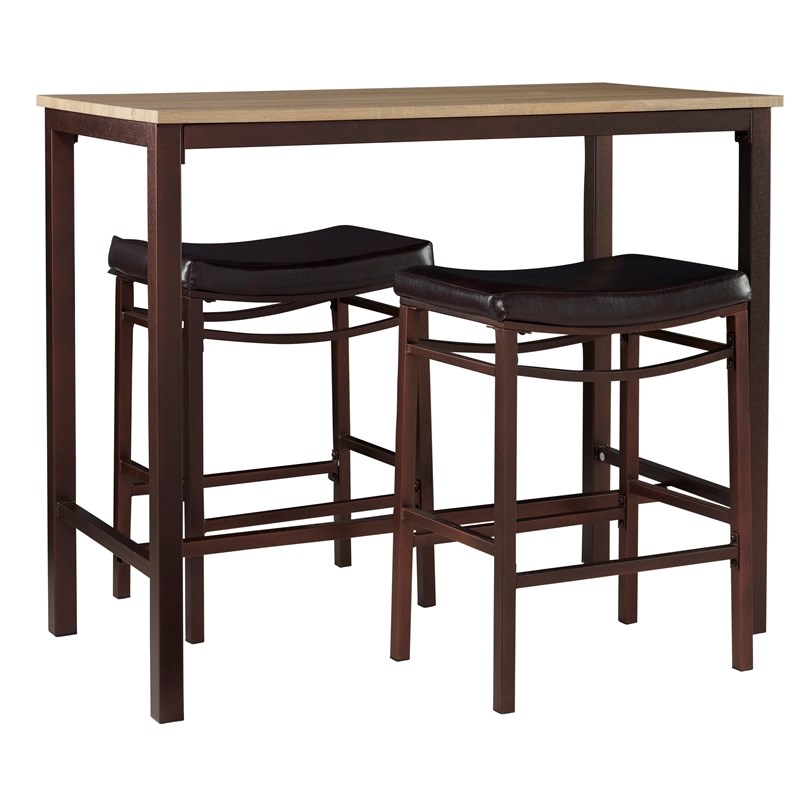 Linon Holly Three Piece Wood Counter Height Pub Set in Brown