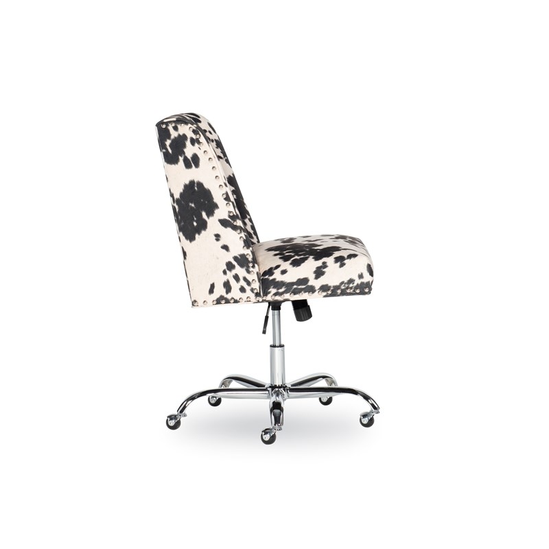 linon draper wood upholstered office chair in black cow