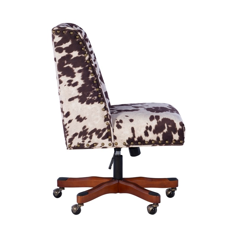 linon draper wood upholstered office chair in brown cow print
