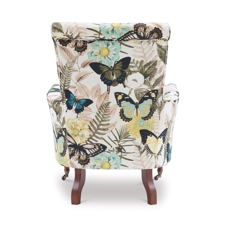 Linon Junnell Wood Upholstered Botanical Print Accent Chair in Green
