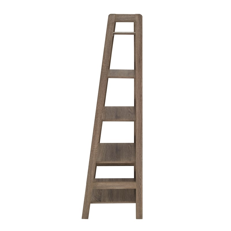 Linon Tracey Five Shelf Wood Ladder Bookcase in Gray