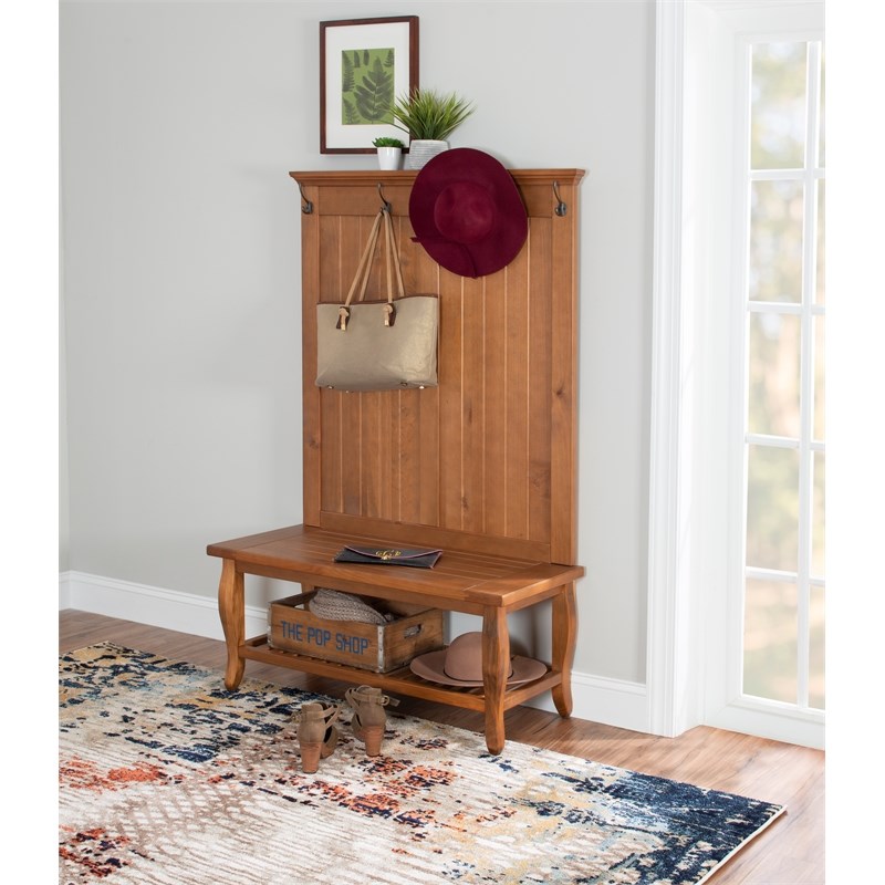 Linon Santa Fe Wood Entryway Hall Tree in Brown Homesquare