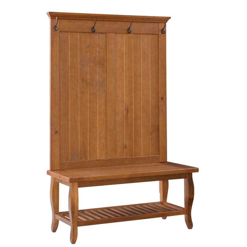 Linon Santa Fe Wood Entryway Hall Tree in Brown Homesquare