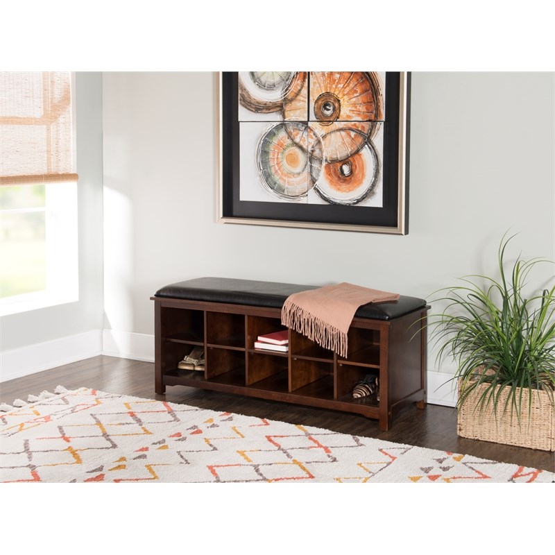 Linon Cape Anne Entryway Wood Storage Bench in Brown