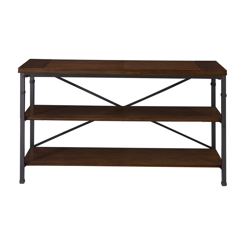 Linon Austin Wood and Metal TV Stand in Brown