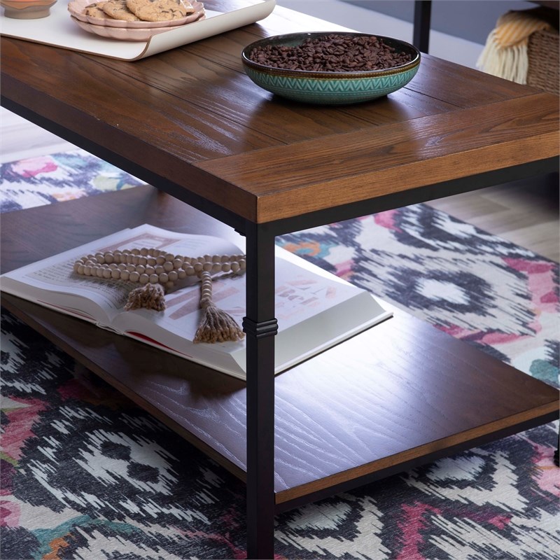 Linon Austin Wood and Metal Coffee Table in Brown