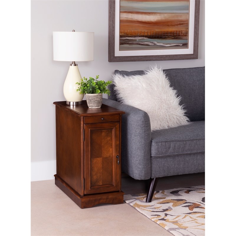 Linon Butler Wood Accent Table with USB in Hazelnut Brown