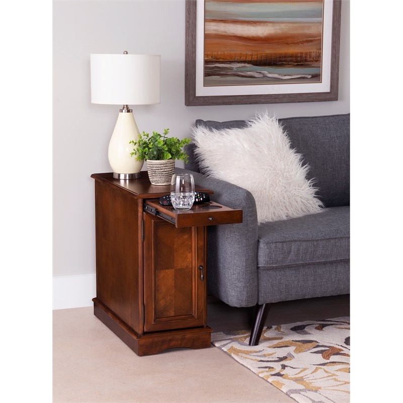 Linon Butler Wood Accent Table with USB in Hazelnut Brown