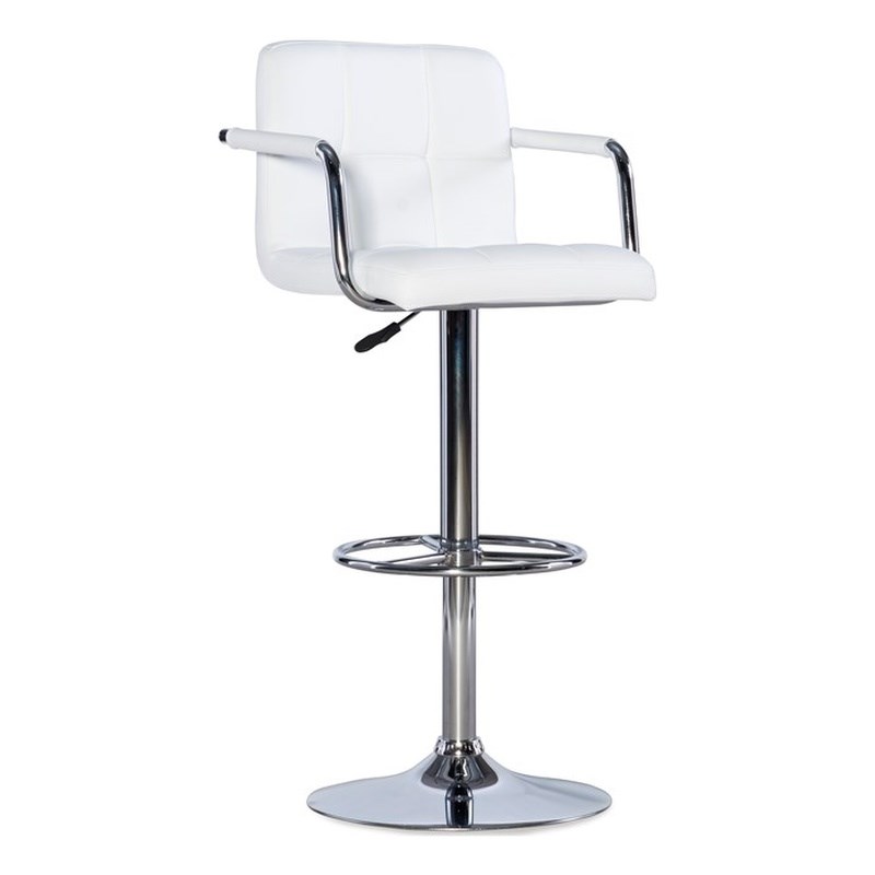 Linon Quilted Back Metal Adjustable Swivel Bar Stool in Chrome and White