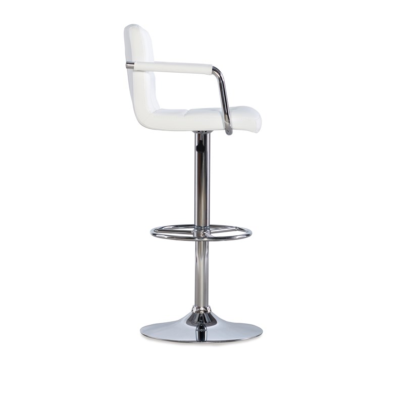 Linon Quilted Back Metal Adjustable Swivel Bar Stool in Chrome and White