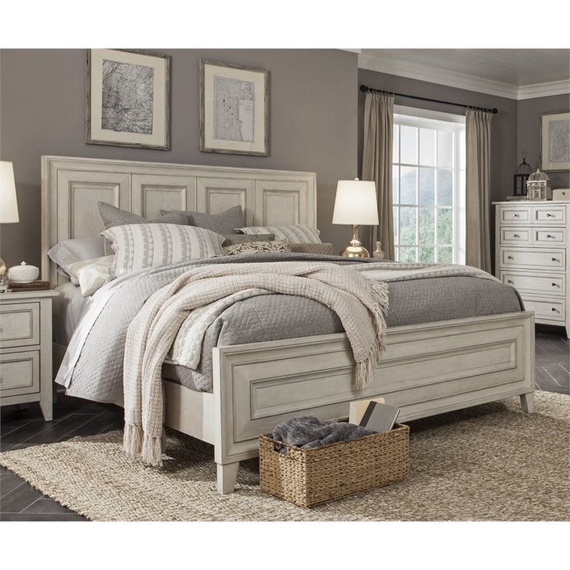 Magnussen Raelynn King Panel Bed in Weathered White | Homesquare
