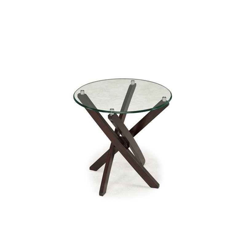 Xenia Round Glass Top End Table with Espresso Base