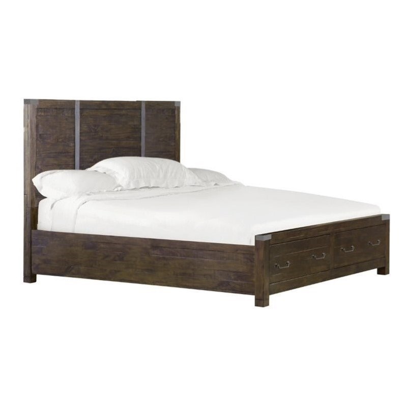 Magnussen Pine Hill Queen Panel Bed with Storage in Rustic Pine